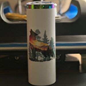 Wolf Silhouette Tumbler with Forest Design
